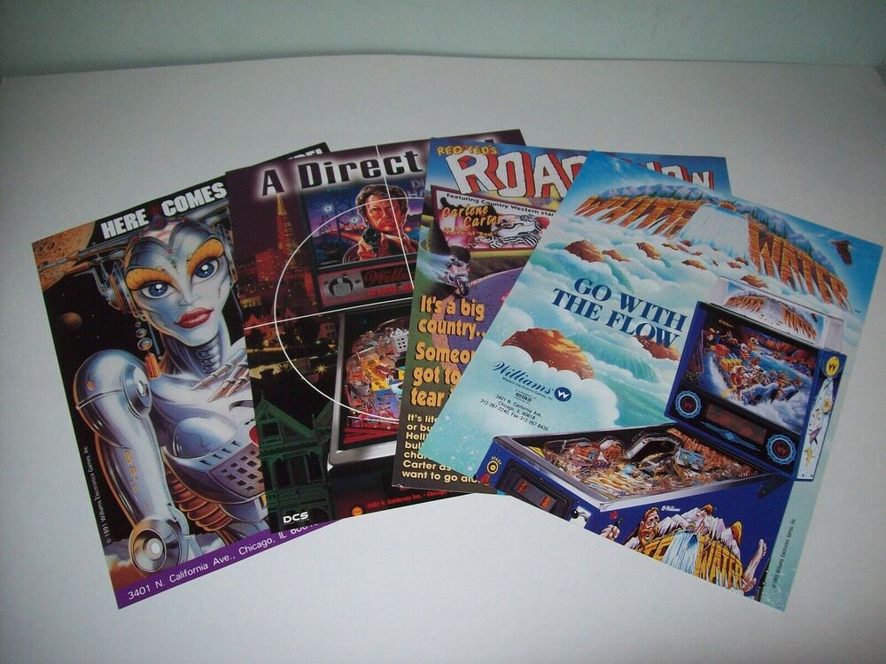 Pinball FLYERS 4 White Water Road Show Dirty Harry The Machine Bride of Pinbot